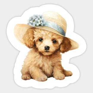 Watercolor Poodle Dog in Straw Hat Sticker